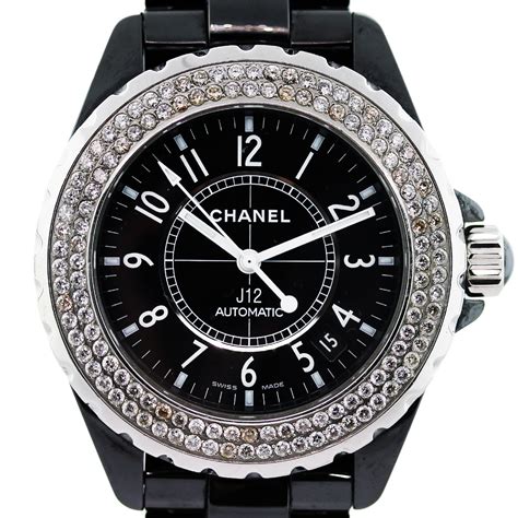 black chanel j12 watch with diamonds|Chanel j12 diamond bezel.